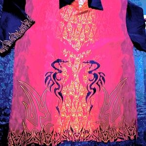 Bold Red and Black City Impact Graphic Button Down Shirt